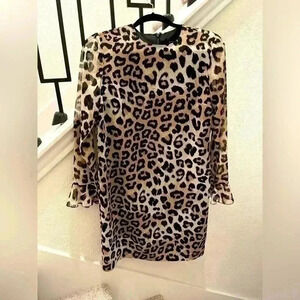 Banana Republic Leopard Print Long Sleeve Polyester Dress